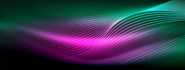 Leuchtende Neonwellen Abstrakter Hintergrund Lebendige Leuchtende Wellen Pulsieren Einem Fesselnden — Stockvektor
