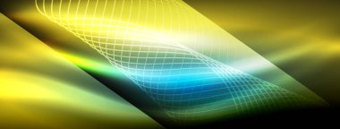 Parlayan neon dalga soyut arkaplan - canlı, ışıltılı dalgalar büyüleyici ve heyecan verici bir ekran içinde titreşiyor