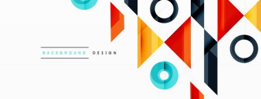 Renkli üçgenler ve soyut çemberler. Duvar kağıdı, afiş, arkaplan, iniş sayfası, duvar sanatı, davetiye, baskılar, posterler için tasarım