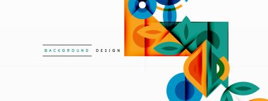 Renkli üçgenler ve yuvarlak şekiller. Duvar kağıdı, afiş, sunum, arkaplan şablonu