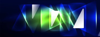 Geometrik arkaplanı hackleyen neon ışıkları, sanal gerçeklik veya yapay zeka konsepti, duvar kağıdı, pankart, sunum, arkaplan için siber punk geometrik şablon