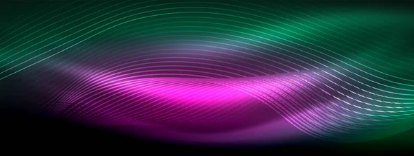 ネオン波の抽象的な背景を輝く 活気に満ちた発光波は 魅惑的で電化されたディスプレイに脈動します — ストックベクタ
