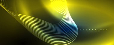 Parlak neon dalgalar, dinamik elektrik hareketi, enerji ya da hız kavramı. Duvar kağıdı, afiş, arkaplan, broşür, katalog, kapak, broşür