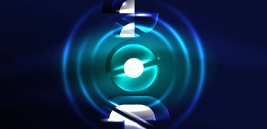 Neon yuvarlak şekiller, çizgiler ve üçgen elementler. Duvar kağıdı, afiş, arkaplan, iniş sayfası, duvar resimleri, davetiyeler, posterler için yüksek teknoloji tasarımı