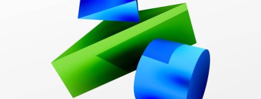 Vektör 3d soyut arkaplan. Şekiller 3 boyutlu üçgen ve silindir. Duvar kağıdı, afiş, arkaplan veya iniş için moda tekno iş şablonu