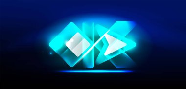 Neon hız oku ve çizgi arka planı şekillendirir. Parlak arka planlı yüksek teknoloji konsepti. Karanlıkta parlayan ışık efekti