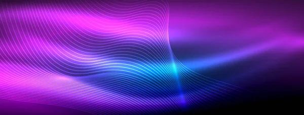 Bersinar Neon Gelombang Abstrak Latar Belakang Yang Bersemangat Gelombang Bercahaya - Stok Vektor