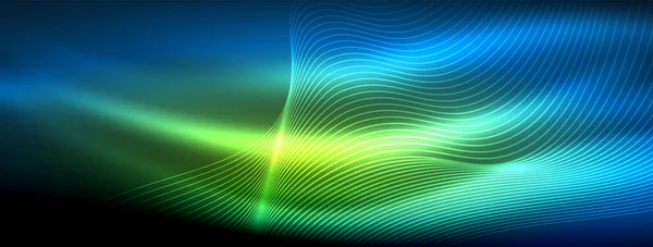 ネオン波の抽象的な背景を輝く 活気に満ちた発光波は 魅惑的で電化されたディスプレイに脈動します — ストックベクタ