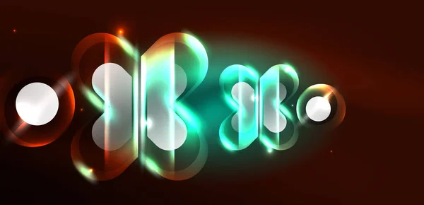 Neon Gloeiende Geometrische Vormen Vector Abstracte Achtergrond Ronde Elementen Lichteffecten — Stockvector