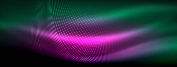 Bersinar Neon Gelombang Abstrak Latar Belakang Yang Bersemangat Gelombang Bercahaya - Stok Vektor
