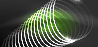 Neon lazer hatları, daire dalgaları soyut arkaplan. Neon ışığı ya da lazer gösterisi, elektrik akımı, güç hatları, tekno kuantum enerji dürtüsü, parlayan sihirli dinamik çizgiler.