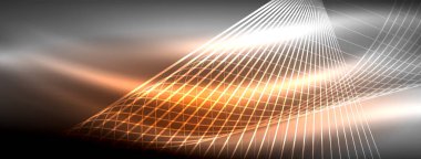 Parlayan neon dalga soyut arkaplan - canlı, ışıltılı dalgalar büyüleyici ve heyecan verici bir ekran içinde titreşiyor