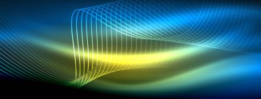 Parlayan neon dalga soyut arkaplan - canlı, ışıltılı dalgalar büyüleyici ve heyecan verici bir ekran içinde titreşiyor