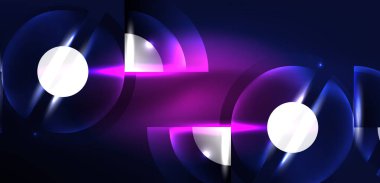 Neon yuvarlak şekiller, çizgiler ve üçgen elementler. Duvar kağıdı, afiş, arkaplan, iniş sayfası, duvar resimleri, davetiyeler, posterler için yüksek teknoloji tasarımı