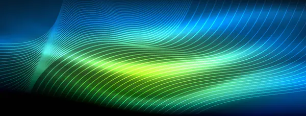 Glödande Neon Våg Abstrakt Bakgrund Vibrerande Lysande Vågor Pulsera Fängslande — Stock vektor