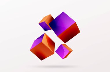 3d küp vektör soyut arkaplan. 3d kare şeklindeki temel geometrik elementlerin bileşimi. Duvar kağıdı, afiş, arkaplan veya iniş için moda tekno iş şablonu
