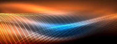 Parlayan neon dalga soyut arkaplan - canlı, ışıltılı dalgalar büyüleyici ve heyecan verici bir ekran içinde titreşiyor