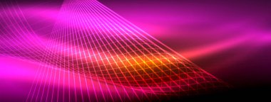 Parlayan neon dalga soyut arkaplan - canlı, ışıltılı dalgalar büyüleyici ve heyecan verici bir ekran içinde titreşiyor