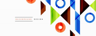 Renkli üçgenler ve soyut çemberler. Duvar kağıdı, afiş, arkaplan, iniş sayfası, duvar sanatı, davetiye, baskılar, posterler için tasarım