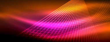 Parlayan neon dalga soyut arkaplan - canlı, ışıltılı dalgalar büyüleyici ve heyecan verici bir ekran içinde titreşiyor