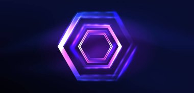 Altıgen soyut arkaplan. Duvar kağıdı, afiş, arkaplan, iniş sayfası, duvar sanatı, davetiye, baskılar için tekno parlayan neon altıgen şekiller vektör ilüstrasyonunu şekillendirir