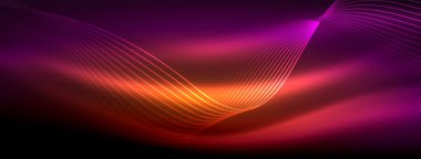 Parlayan neon dalga soyut arkaplan - canlı, ışıltılı dalgalar büyüleyici ve heyecan verici bir ekran içinde titreşiyor