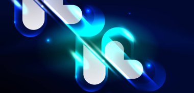 Soyut arkaplan parlayan neon ışıklı geometrik şekiller. Duvar kağıdı, bayrak, arkaplan, kart, kitap illüstrasyonu, iniş sayfası için uzay kozmik ya da sihirli enerji vektör duvar kağıdı