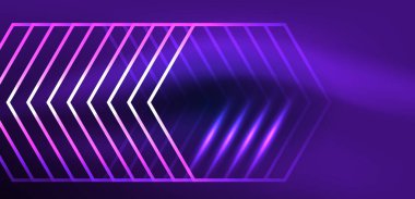 Altıgen soyut arkaplan. Duvar kağıdı, afiş, arkaplan, iniş sayfası, duvar sanatı, davetiye, baskılar için tekno parlayan neon altıgen şekiller vektör ilüstrasyonunu şekillendirir