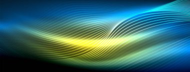 Parlayan neon dalga soyut arkaplan - canlı, ışıltılı dalgalar büyüleyici ve heyecan verici bir ekran içinde titreşiyor