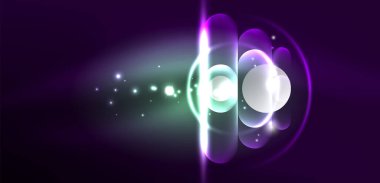 Soyut parlak neon ışıklı tekno daireler arka planı