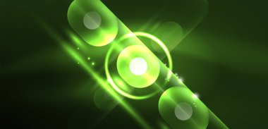 Soyut parlak neon ışıklı tekno daireler arka planı