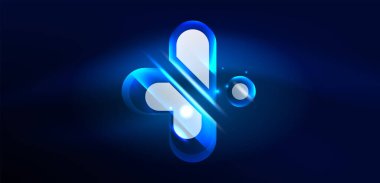 Soyut arkaplan parlayan neon ışıklı geometrik şekiller. Duvar kağıdı, bayrak, arkaplan, kart, kitap illüstrasyonu, iniş sayfası için uzay kozmik ya da sihirli enerji vektör duvar kağıdı