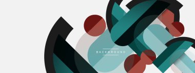 Geometrik şekiller bileşim soyut arkaplan. Çember çizgileri ve dikdörtgenler. Duvar kağıdı afişi veya iniş sayfası için vektör illüstrasyonu