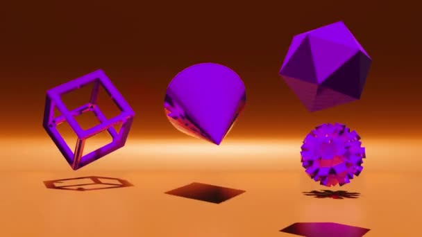 Абстрактна Графіка Руху Металевий Конус Куб Сфера Інші Елементи Циклічного — стокове відео