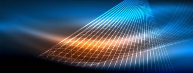 Parlayan neon dalga soyut arkaplan - canlı, ışıltılı dalgalar büyüleyici ve heyecan verici bir ekran içinde titreşiyor