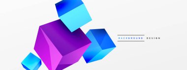 3d küp vektör soyut arkaplan. 3d kare şeklindeki temel geometrik elementlerin bileşimi. Duvar kağıdı, afiş, arkaplan veya iniş için moda tekno iş şablonu