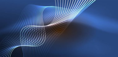 Parlak neon dalgalar. Neon ışığı ya da lazer gösterisi, elektrik akımı, güç hatları, tekno kuantum enerji dürtüsü, parlayan sihirli dinamik çizgiler.