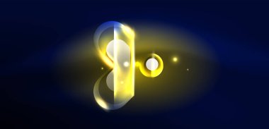 Soyut arkaplan parlayan neon ışıklı geometrik şekiller. Duvar kağıdı, bayrak, arkaplan, kart, kitap illüstrasyonu, iniş sayfası için uzay kozmik ya da sihirli enerji vektör duvar kağıdı