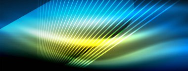 Parlayan neon dalga soyut arkaplan - canlı, ışıltılı dalgalar büyüleyici ve heyecan verici bir ekran içinde titreşiyor