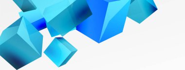 3d vektör soyut arkaplan. Uçan küp kompozisyonu. Duvar kağıdı, afiş, arkaplan veya iniş için moda tekno iş şablonu