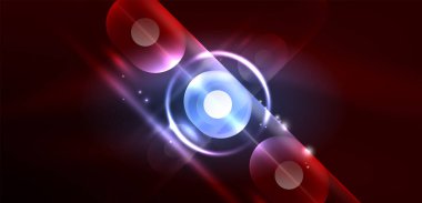 Soyut parlak neon ışıklı tekno daireler arka planı