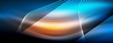 Parlayan neon dalga soyut arkaplan - canlı, ışıltılı dalgalar büyüleyici ve heyecan verici bir ekran içinde titreşiyor