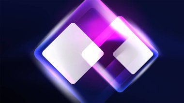 Soyut arkaplan iniş sayfası, parlak formlar üzerinde enerji etkisi konsepti, mavi parıldayan neon ışık yansımalı cam geometrik şekiller.