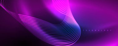 Parlak neon dalgalar, dinamik elektrik hareketi, enerji ya da hız kavramı. Duvar kağıdı, afiş, arkaplan, broşür, katalog, kapak, broşür