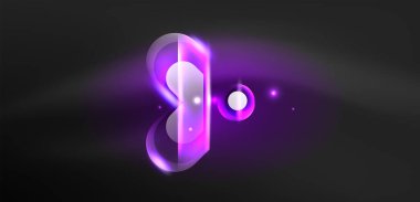 Soyut arkaplan parlayan neon ışıklı geometrik şekiller. Duvar kağıdı, bayrak, arkaplan, kart, kitap illüstrasyonu, iniş sayfası için uzay kozmik ya da sihirli enerji vektör duvar kağıdı