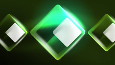 Soyut arka plan iniş sayfası, geometrik şekil koyu arkaplanda parlayan neon ışıkla aydınlatılmış. Gelecekçi şehir ışıkları konsepti