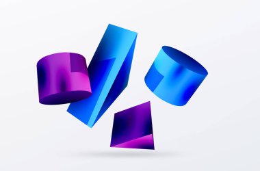 Metalik 3d şekil vektör geometrik arkaplan. Duvar kağıdı, afiş, arkaplan veya iniş için moda tekno iş şablonu