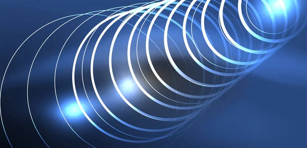 霓虹灯激光线 圆环波抽象背景 霓虹灯或激光表演 电脉冲 电力线路 技术量子能量脉冲 神奇发光的动态线路 — 图库矢量图片#