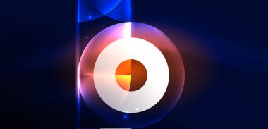 Soyut arka plan, parlak parlak neon rengi elementler ve daireler. Duvar kağıdı, bayrak, arkaplan, kart, kitap illüstrasyonu, iniş sayfası için tekno fütüristik vektör ilülasyonu