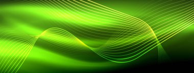 Parlayan neon dalga soyut arkaplan - canlı, ışıltılı dalgalar büyüleyici ve heyecan verici bir ekran içinde titreşiyor